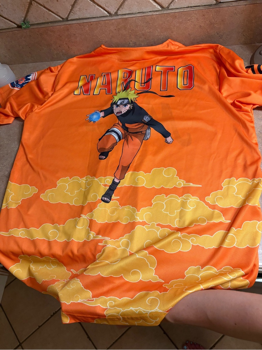 Orange Mets Naruto Graphic Button-Down lightweight jersey. Unisex size XL - Picture 3 of 7
